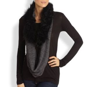 UGG Black Shealing Snood Infinity Scarf Wool Blend Genuine Shearling Trim Nwt